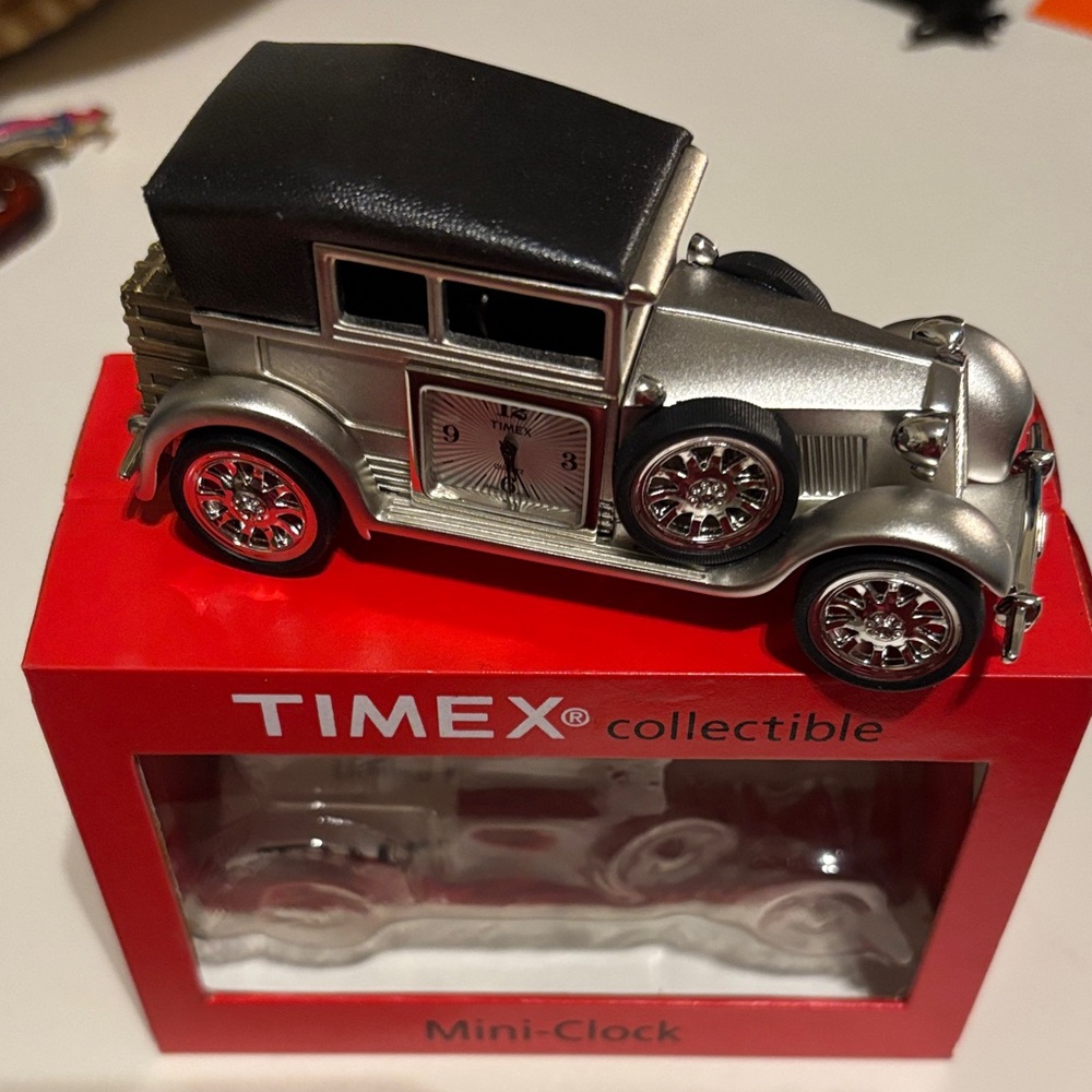 Timex Silver Vintage Car Mini Clock